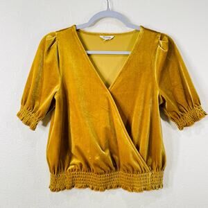 Madewell Yellow Gold Velvet Whimsy Fairy Boho Smocked Crossover Top Size XS